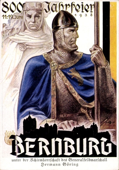 Artist Postcard Bernburg an der Saale, 800th anniversary 1938, patronage Hermann Göring