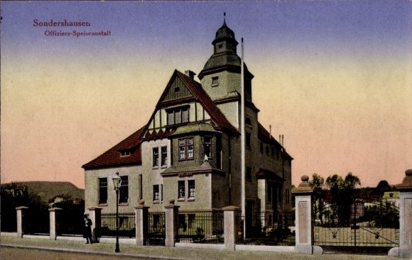 Postcard Sondershausen in the Kyffhäuserkreis Thuringia, officers' mess, building with tower, construction