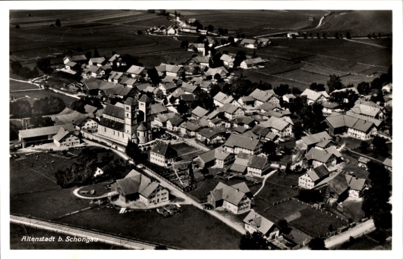 Postcard Altenstadt in Oberbayern, aerial photograph, basilica