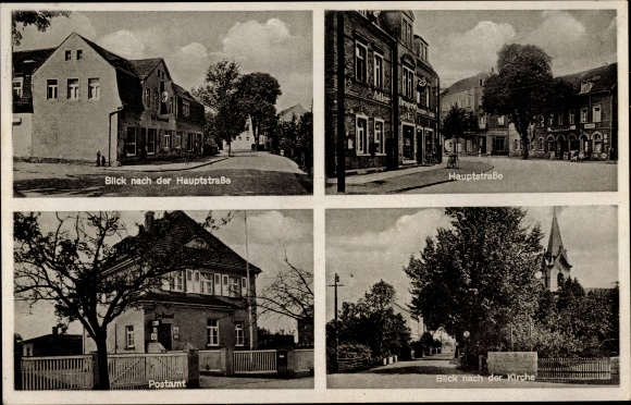 Postcard Schwepnitz Sachsen, main street, post office, church