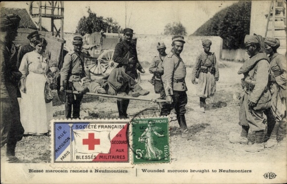 Postcard Wounded Moroccan, French Society, Military