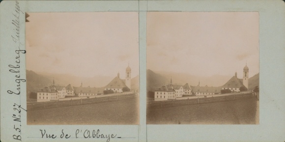 Stereo photo Engelberg Kt. Obwalden Switzerland, monastery, 1900