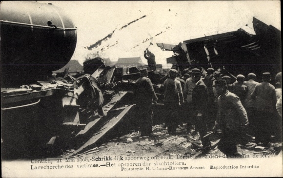 Postcard Contich Kontich Flandern Antwerp, railway accident, accident de chemin de fer 1908