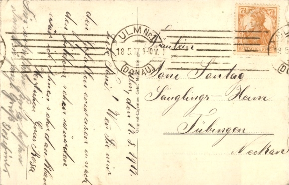 Artist Postcard Ulm an der Donau, D'r Ulmer Spatz, poem in dialect