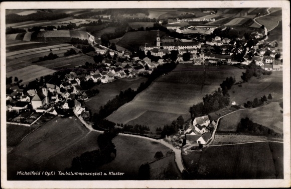 PC Michelfeld Auerbach in der Oberpfalz, institution for the deaf and mute and monastery, aerial photo
