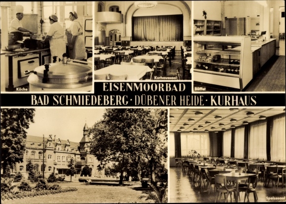 Postcard Bad Schmiedeberg in the Dübener Heide, Kurhaus, Eisenmoorbad, kitchen, buffet, hall