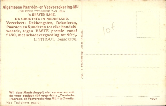 Artist Postcard Eerelman, &#39;The Hague Südholland Niederlande, Algemeene Paarden en Veeverzekering Mij.