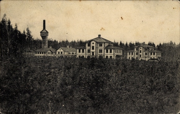 Postcard Strenči Stackeln Livonia Latvia, insane asylum, building complex with water tower