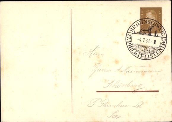 Postwaardestuk Ak GS DR PP 106 C7 01, 37e Filatelistendag Braunschweig 1931
