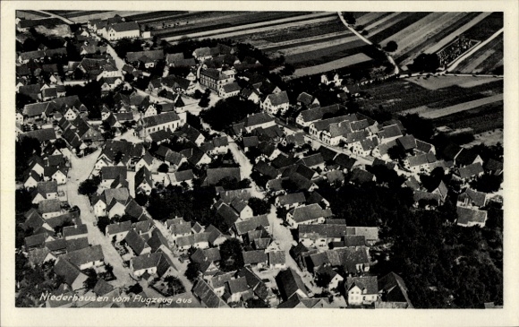 Postcard Niederhausen am Rhein Rheinhausen im Breisgau, aerial view of Niederhausen, many houses, lä