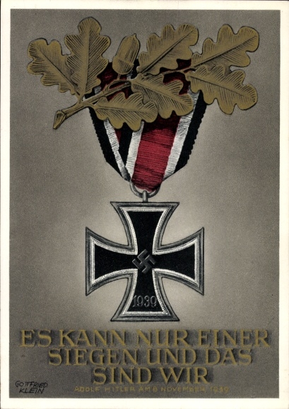 Postal stationery artist Postcard Klein, Only one can win and that is us, quote Adolf Hitler