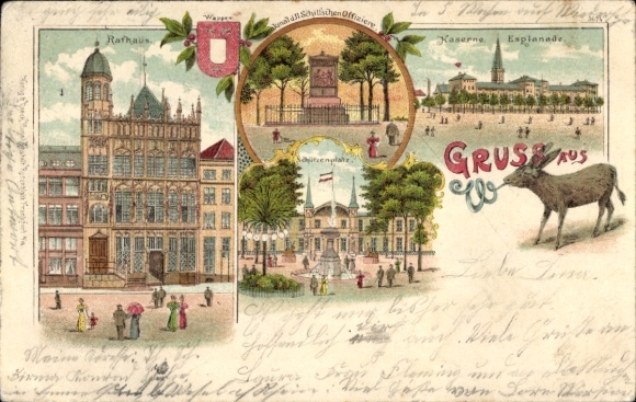 Chromo-Litho Wesel Niederrhein, Town Hall, Monument 11 Schill Officers, Schützenplatz, Barracks Esplanade