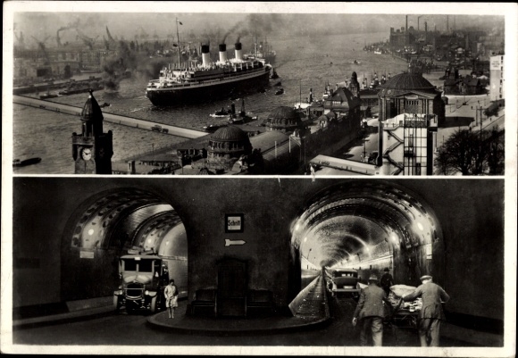 Ak Hamburg Mitte Steinwerder Steinwärder, Schiff im Hafen, Tunnelansicht,  Fotografie