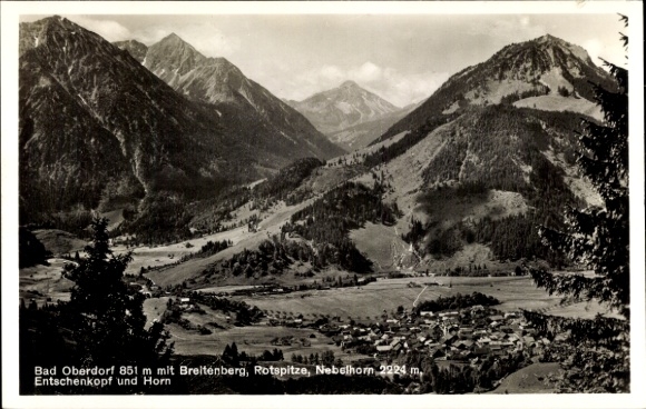 Postcard Bad Oberdorf Bad Hindelang in the Oberallgäu, mountain landscape, Breitenberg, Rotspitze, Nebelhorn...