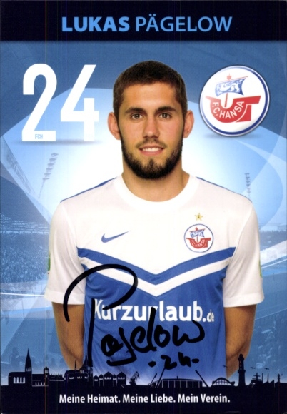 Autograph card footballer Lukas Pägelow, FC Hansa Rostock, autograph