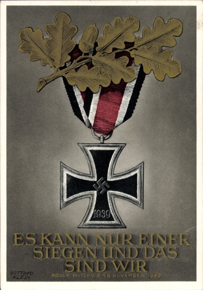 Postal stationery artist Postcard Klein, Only one can win and that is us, quote Adolf Hitler