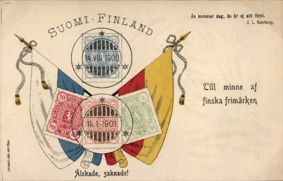 Ganzsachen Ak Finnland, Fahnen, Alskade, saknade