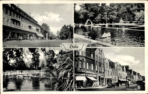 Ak Hüls Marl im Ruhrgebiet, Bergstraße, Loemühle, Hülsstraße, Kaisers, Freibad