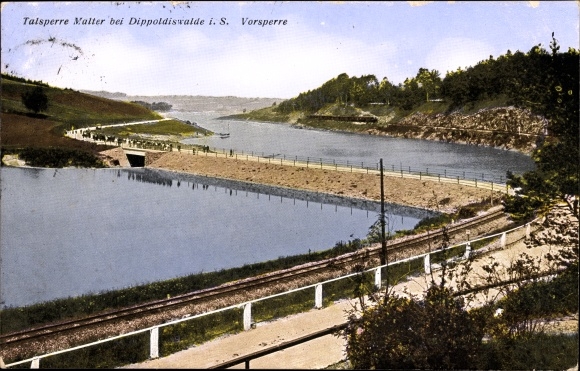 Postcard Malter Dippoldiswalde in the Eastern Ore Mountains, dam, pre-dam, railway tracks