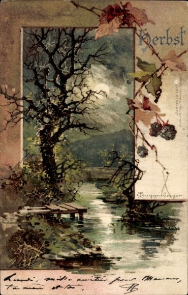Artist Chromo-Litho Guggenberger, Thomas, autumn, river, landscape idyll