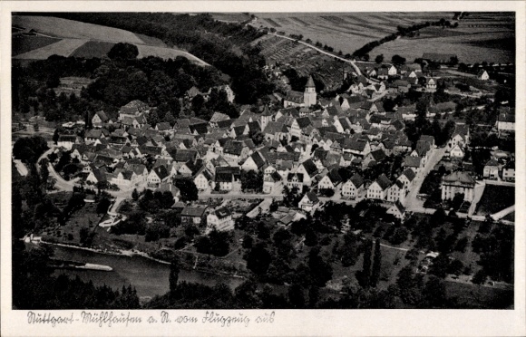 Ak Mühlhausen Stuttgart am Neckar, Fliegeraufnahme, Gasthaus zum Löwen