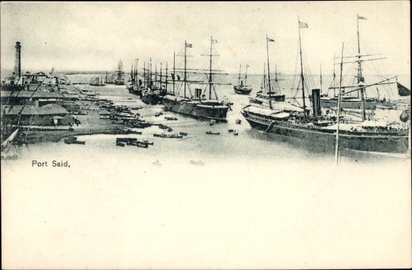 Ak Port Said Ägypten, Hafen, Dampfer, Leuchtturm