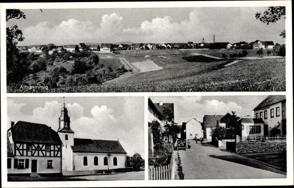Ak Altstrimmig in de Hunsrück, overzicht, herberg voor recreatie, kerk