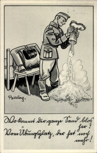 Artist PC Barlog, German Wehrmacht, soldier humor, sand in the boot