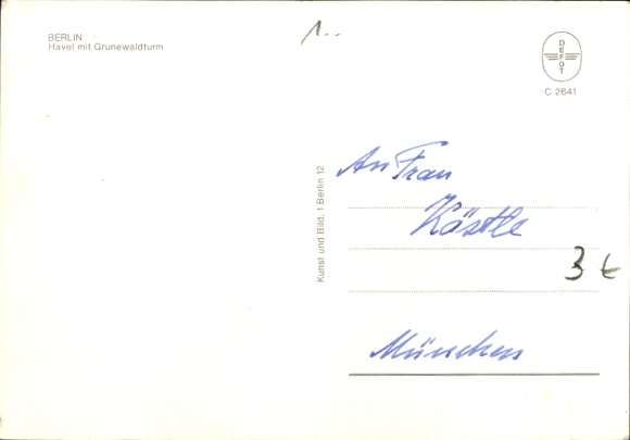 Postcard Berlin, Havel with Grunewald Tower, MS Havelstern, sailboats
