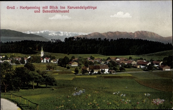 Postcard Großhartpenning Holzkirchen Upper Bavaria, Karwendel Mountains, Benediktenwand, panorama