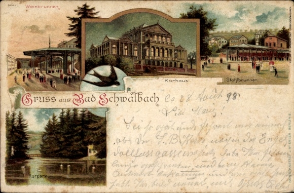 Postcard Bad Schwalbach im Taunus, Kurhaus, Stahlbrunnen, Kurpark, Weinbrunner,