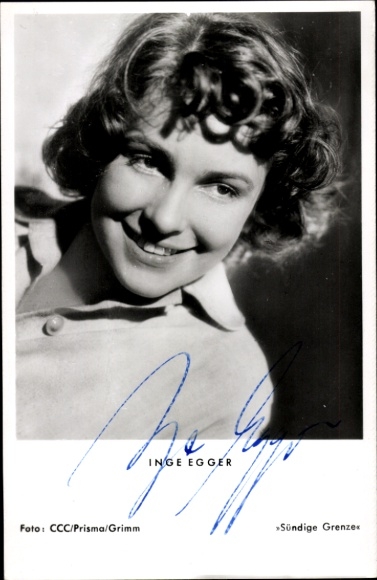 Postcard actress Inge Egger, Sinful Border, portrait, autograph