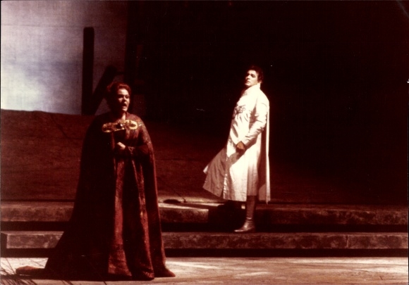 Ak Opernsänger Placido Domingo, Eva Masten, Szene Lohengrin