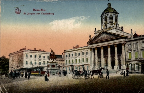 Postcard Bruxelles Brussels, St. Jacques sur Coudenberg, buildings, horses, people