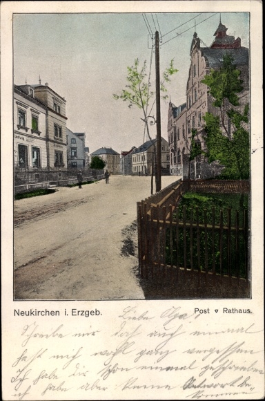 Ak Neukirchen im Erzgebirge, Post und Rathaus