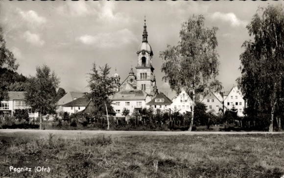 Ak Pegnitz in Oberfranken, Schöne Landschaft, Kirche, Häuser, Bäume, Schwarz-Weiß-Foto