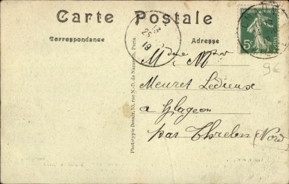 Ansichtkaart Chauny Aisne, maart 1917, in het treinstation