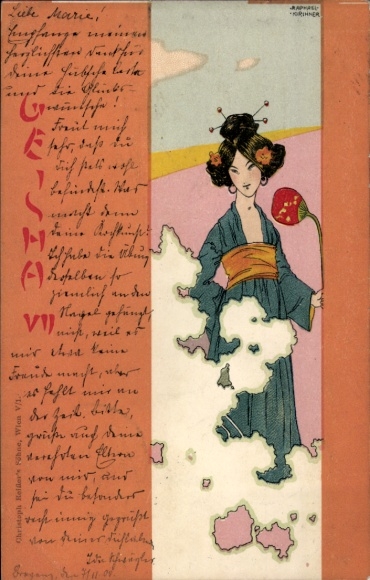 Art Nouveau-kunstenaar litho Kirchner, Raphael, Geisha, Japanse vrouw in kimono