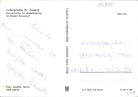 Postcard Struveshof Ludwigsfelde in Brandenburg, Central Institute for Further Education