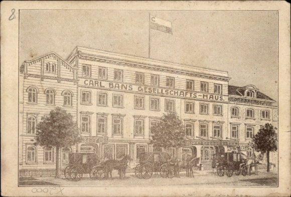 Postcard Hamburg Mitte St. Georg, Carl Bans Society House, carriages