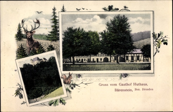 Postcard Bärenstein Altenberg in the Ore Mountains, Gasthof Huthaus