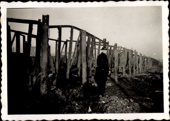 Photo Warszawa Warsaw Poland, burned out coal storage, war damage, II WW