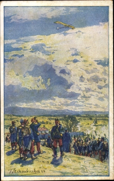 Kunstenaar ansichtkaart hoekbreker, T. van, bombardement van een Duitse duif, luchtvlootvereniging