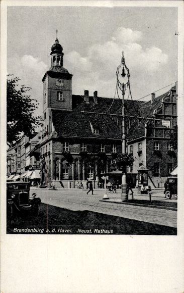 Postcard Brandenburg Havel, Neust. Town Hall, Clock, Kiosk