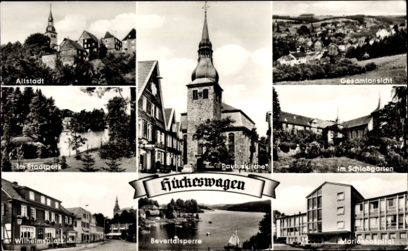 Postcard Hückeswagen in the Oberbergischer Kreis, city park, old town, Pauluskirche, general view