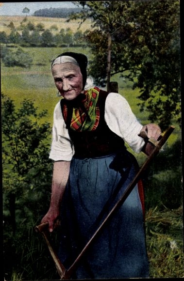 Ak Odenwald, alte Bäuerin in Tracht