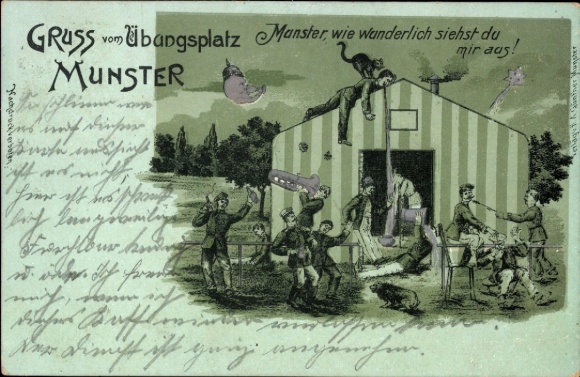 Litho Munster an der Örtze, Partie am Übungsplatz, Soldatenhumor