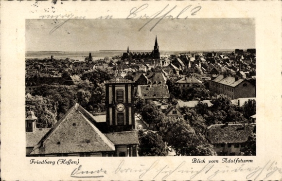Postcard Friedberg in Hesse, view from the Adolfsturm, city view, historical architecture, clock tower