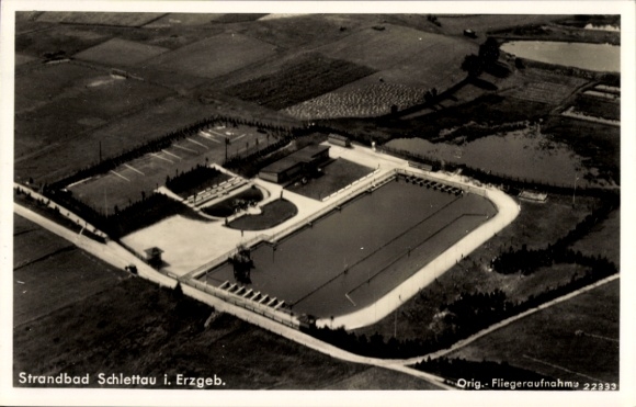 Ak Schlettau in het Erzgebirge, luchtfoto