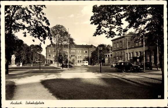 Ak Ansbach in Mittelfranken Bayern, Bahnhofplatz